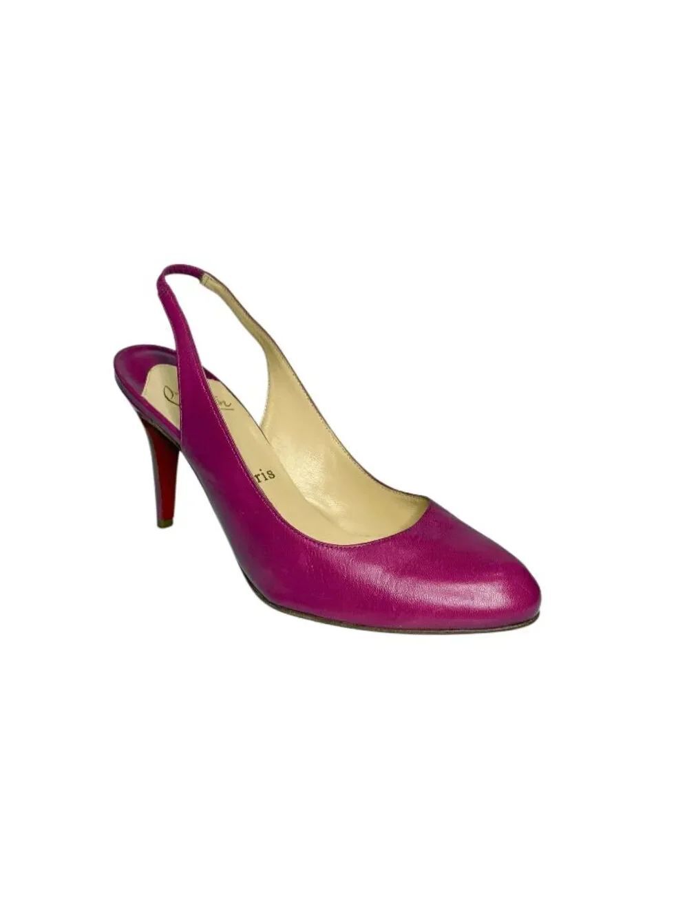 Christian Louboutin Magenta Leather Slingback Pumps Heels EU 38.5 Authentic